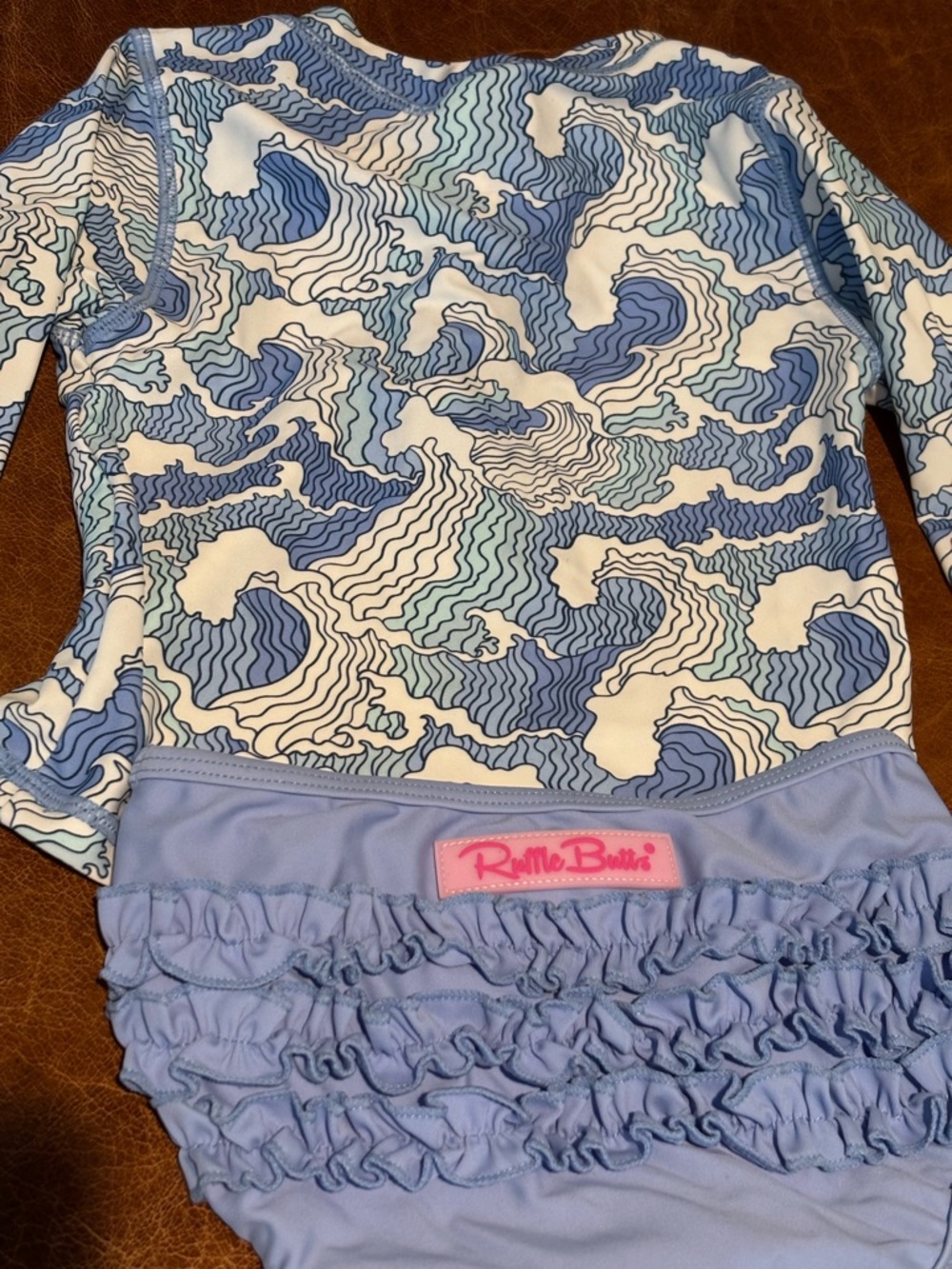 Ruffle Butts Light Blue & White Ruffle Swim Set - Picture 5 of 7